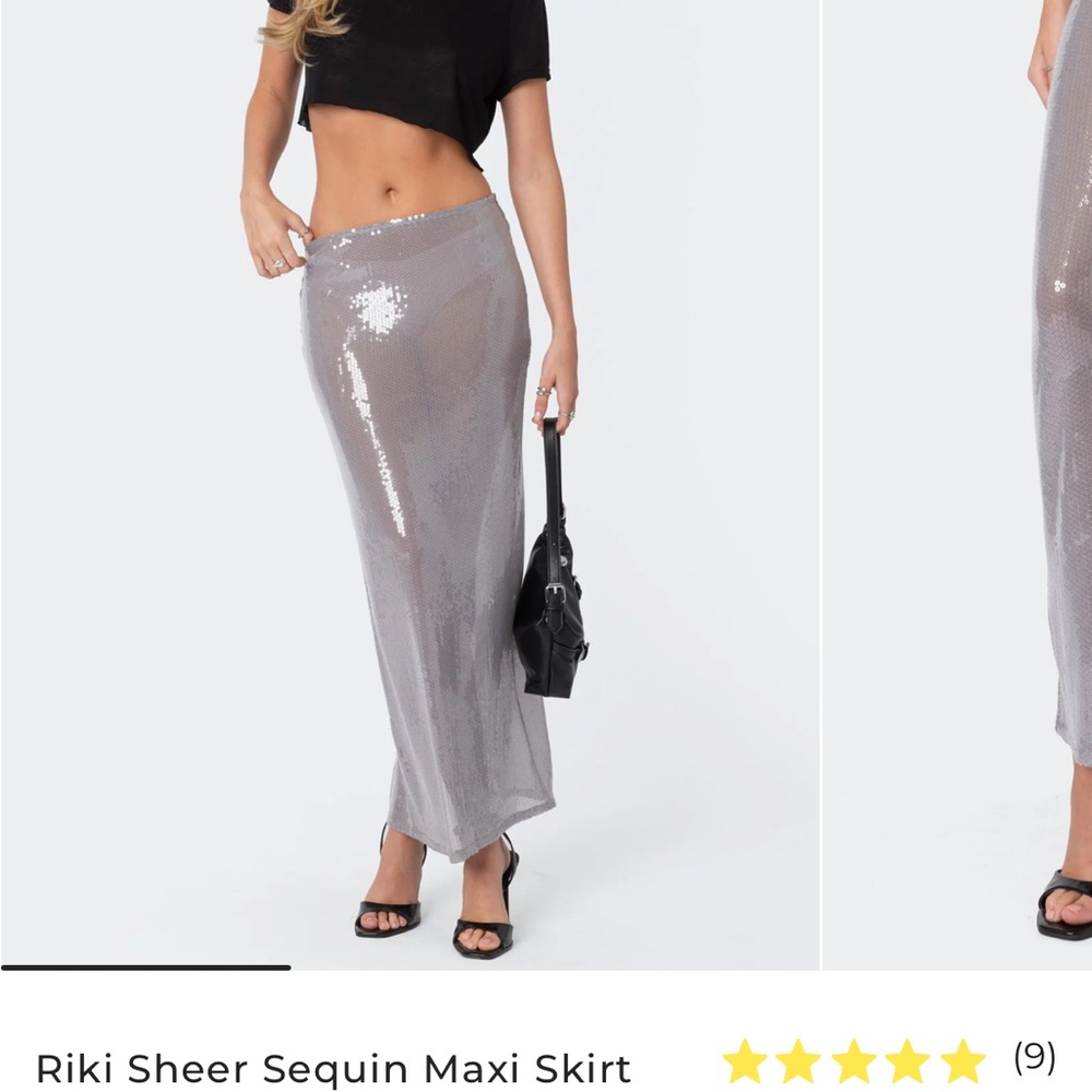 Sheer Sequin Maxi Skirt - Silver